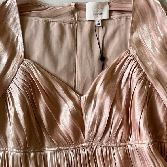 Cinq a Sept Nina tiered satin shimmery midi dress in trut champagne size 6 - Picture 9 of 12